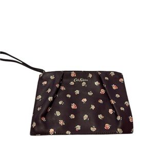 Cath Kidston Floral Leather Maroon Pleated Wristlet Pouch
